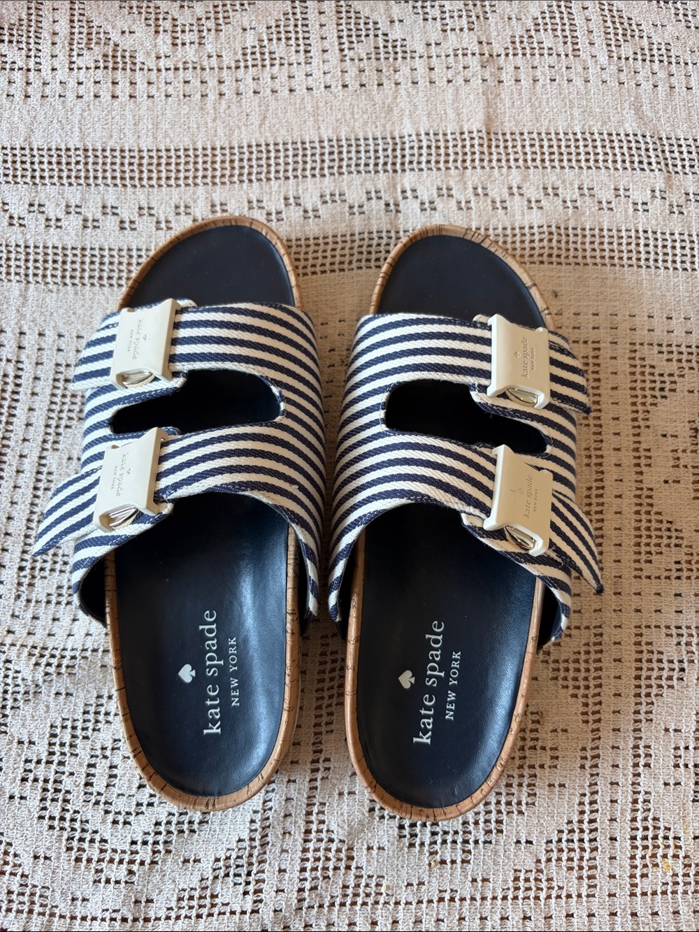 Kate Spade pinstripe birkenstock style sandal slide
